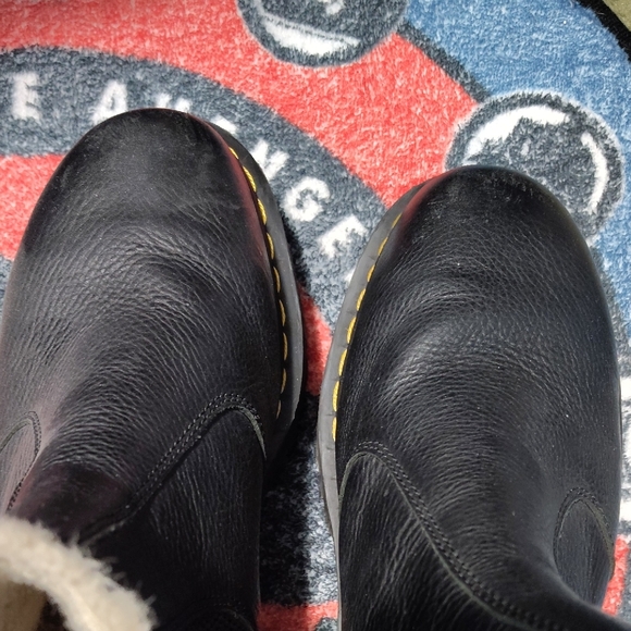 Dr. Martens Black Leather Platform Chelsea Boots with Shearling Trim - Picture 3 of 5